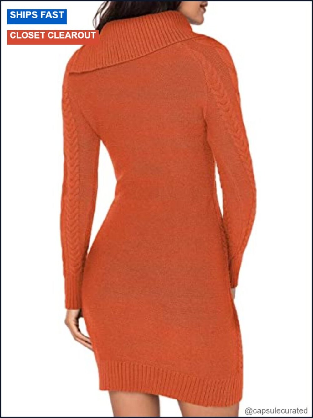 Women's Turtleneck Cable Knit Sweater Dress Slim Fit Long Sleeve - Picture 2 of 6